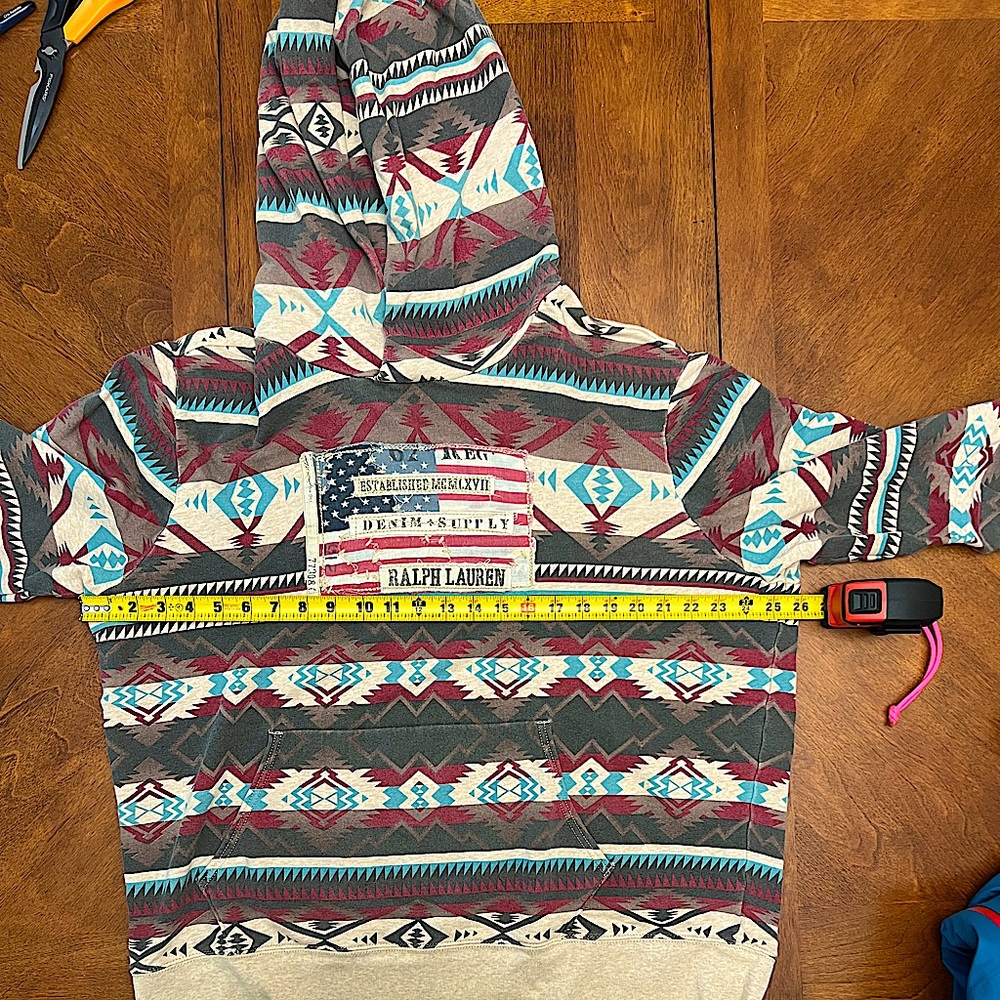 Ralph Lauren Denim & Supply Hoodie, Men’s XXL, Distressed American Flag